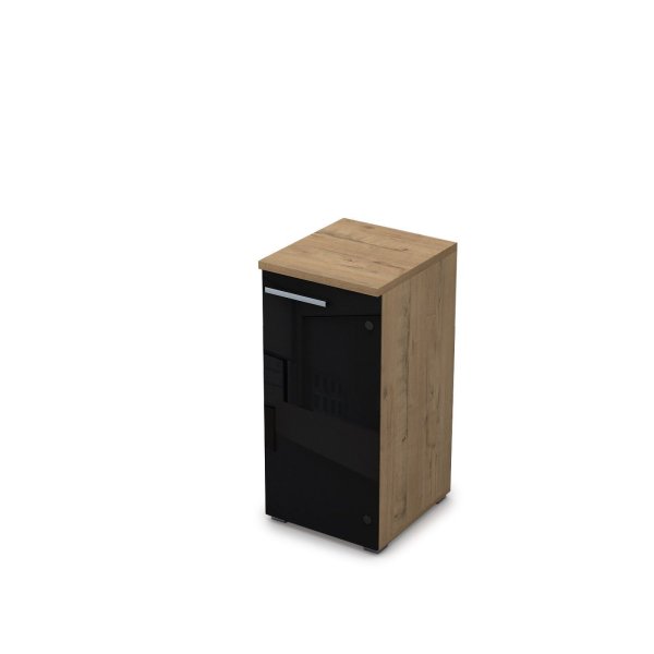 9ПП.023.4 Пенал низкий со стеклом (400x450x845), правый (Teakwood)