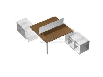 Мебель для персонала Рабочая станция (2х120) с настольным экраном ДСП (белый премиум) на 2-х опорных тумбах правых (БЕЗ ТУМБ) КВ 0138