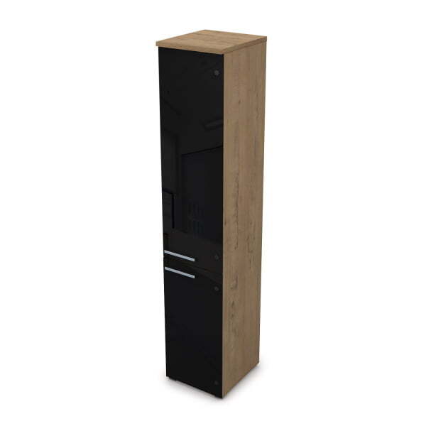 9ПП.005.24 Пенал высокий со стеклом (400x450x2045), правый (Teakwood)